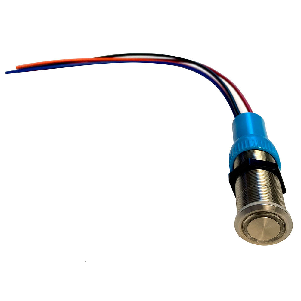 Bluewater 22mm Push Button Switch - Off/(On)/(On) Double Momentary Contact - Blue/Green/Red LED - 4' Lead