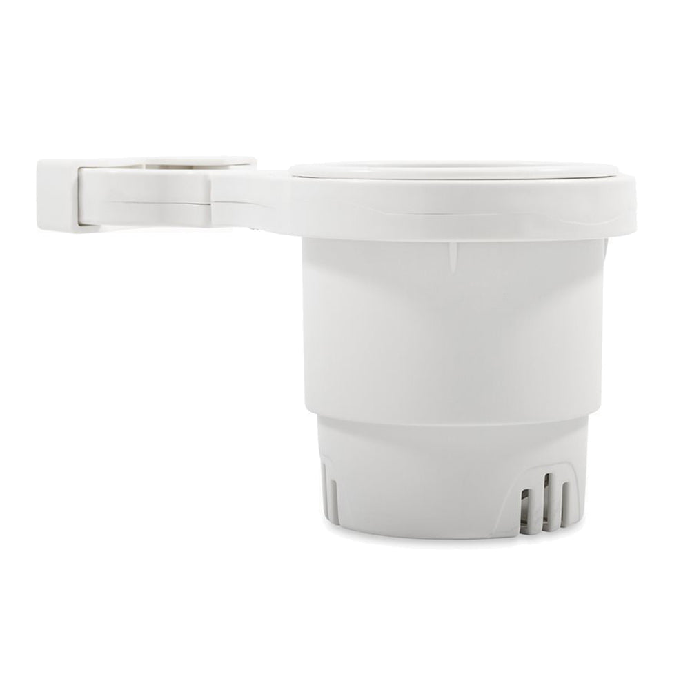 Camco Clamp-On Rail Mounted Cup Holder - Large for Up to 2" Rail - White