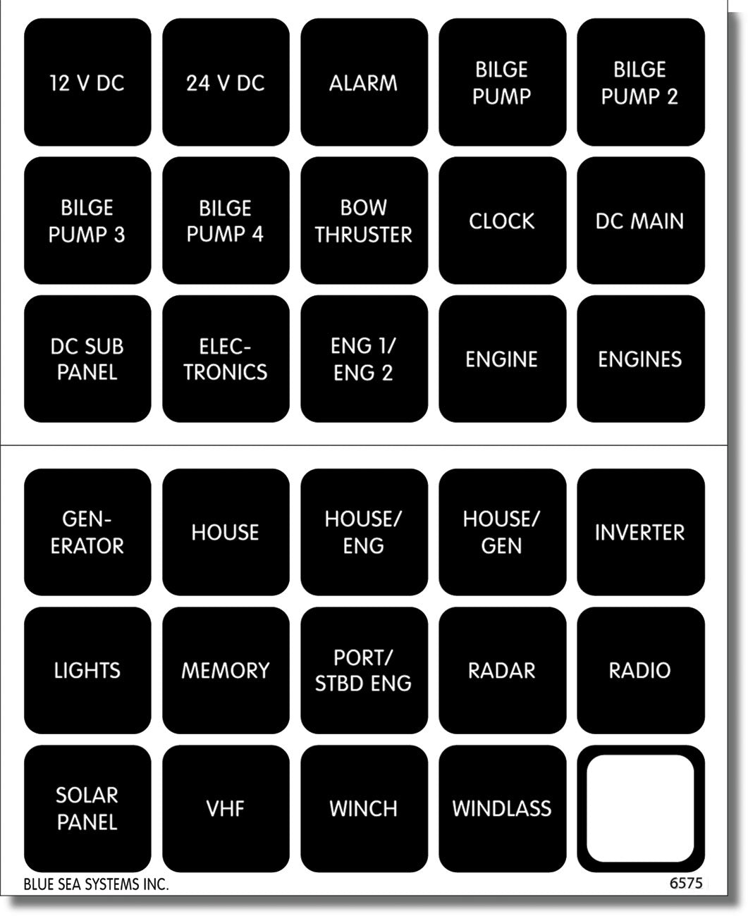 Blue Sea 4218 Label Kit Dc H2o 30 Square Black V2